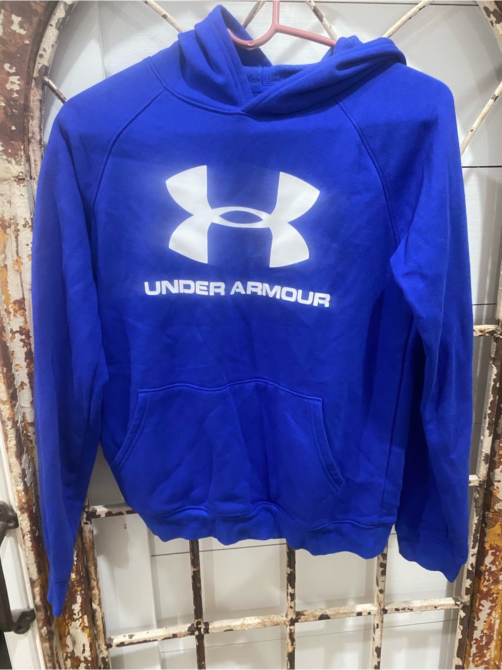 Under Armour Royal Blue Pullover Hoodie with White Logo Youth XL